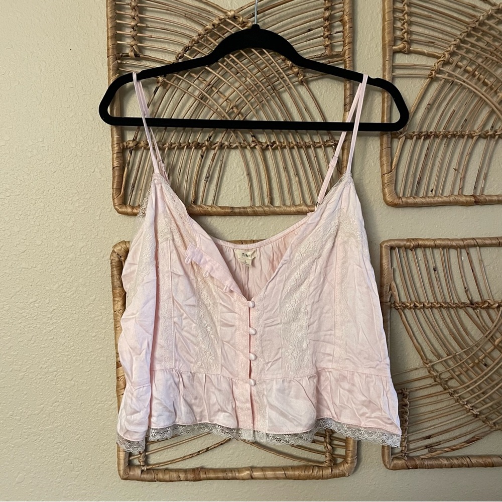 Tiny Anthro Pink Lace Peplum‎ Cami Cottage Coquette Romantic Sz L  NWT READ B41